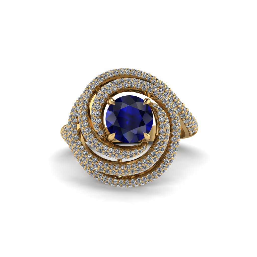 Sapphire Double Halo Swirling Engagement Ring - Serena No. 13