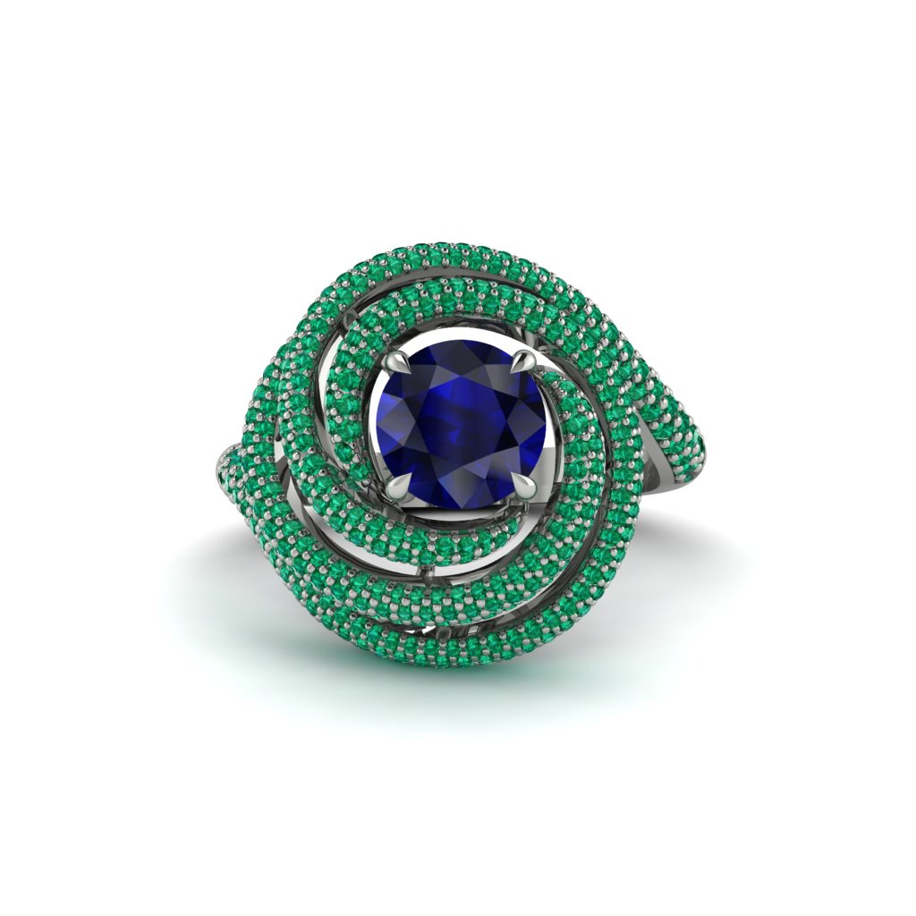 Sapphire Double Halo Swirling Engagement Ring - Serena No. 30