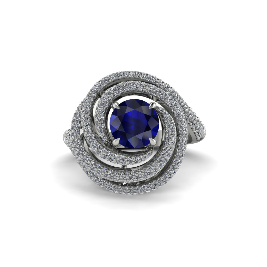 Sapphire Double Halo Swirling Engagement Ring - Serena No. 15