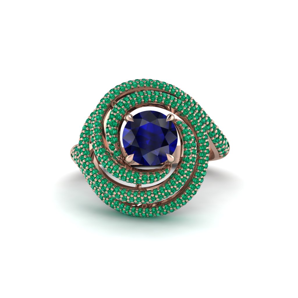Sapphire Double Halo Swirling Engagement Ring - Serena No. 29