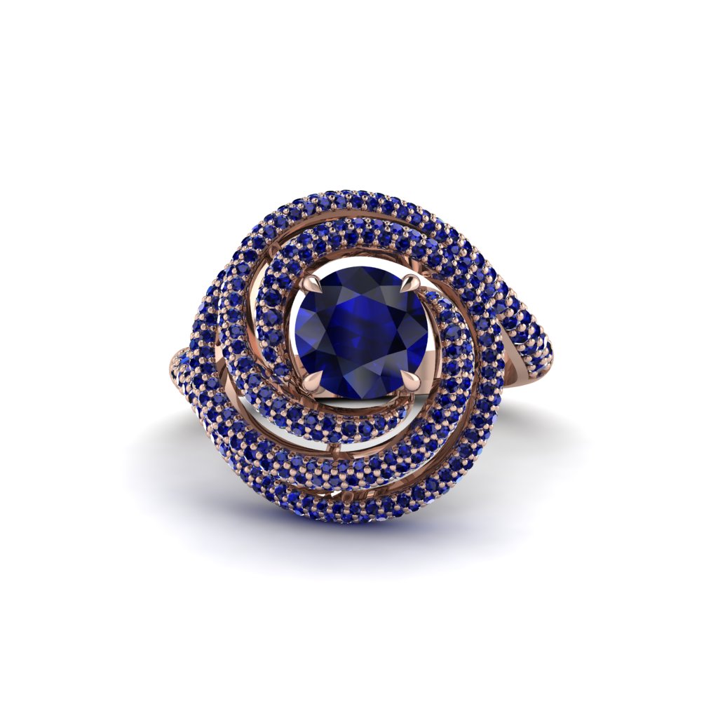 Sapphire Double Halo Swirling Engagement Ring - Serena No. 74
