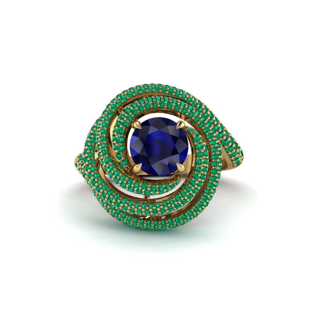 Sapphire Double Halo Swirling Engagement Ring - Serena No. 28