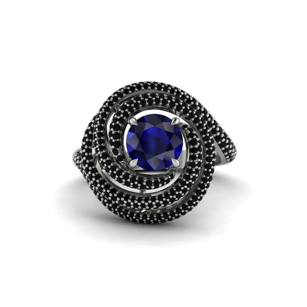 Sapphire Double Halo Swirling Engagement Ring - Serena No. 45