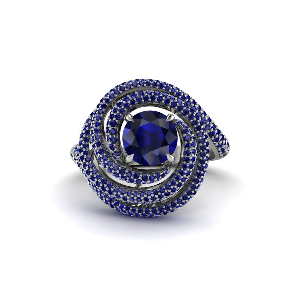 Sapphire Double Halo Swirling Engagement Ring - Serena No. 75