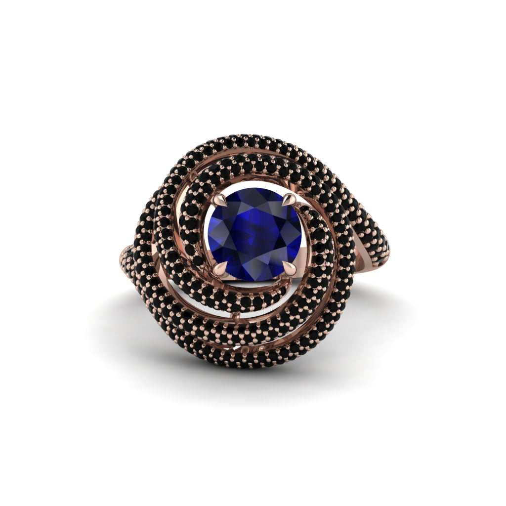 Sapphire Double Halo Swirling Engagement Ring - Serena No. 44