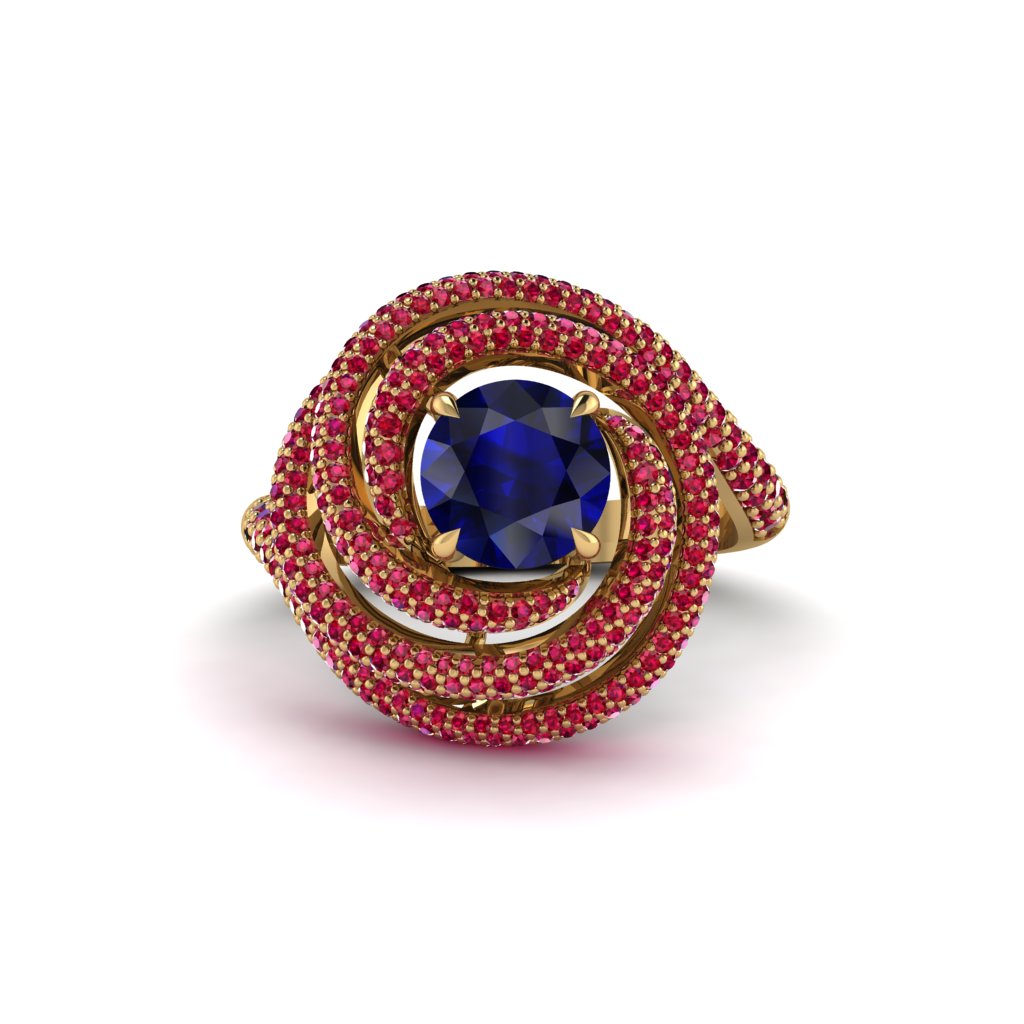 Sapphire Double Halo Swirling Engagement Ring - Serena No. 58