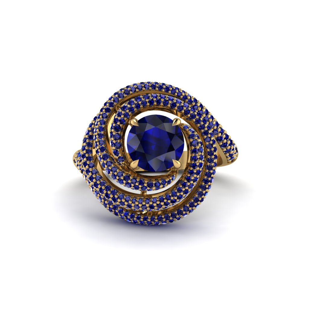 Sapphire Double Halo Swirling Engagement Ring - Serena No. 73
