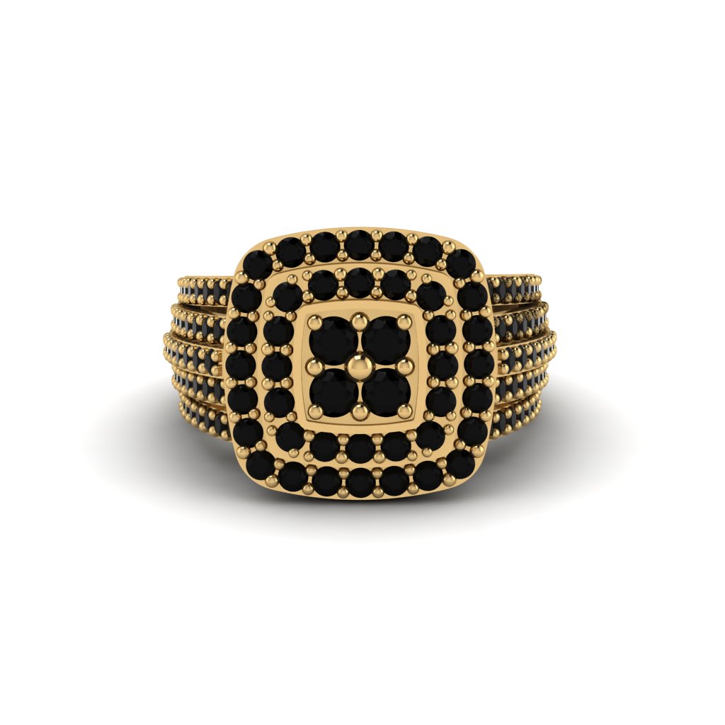 Black Diamond Double Halo Engagement Ring - Millie No. 7