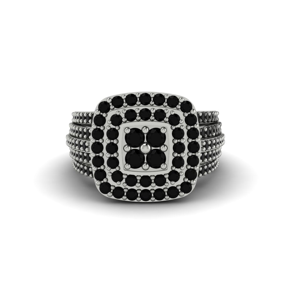 Black Diamond Double Halo Engagement Ring - Millie No. 9