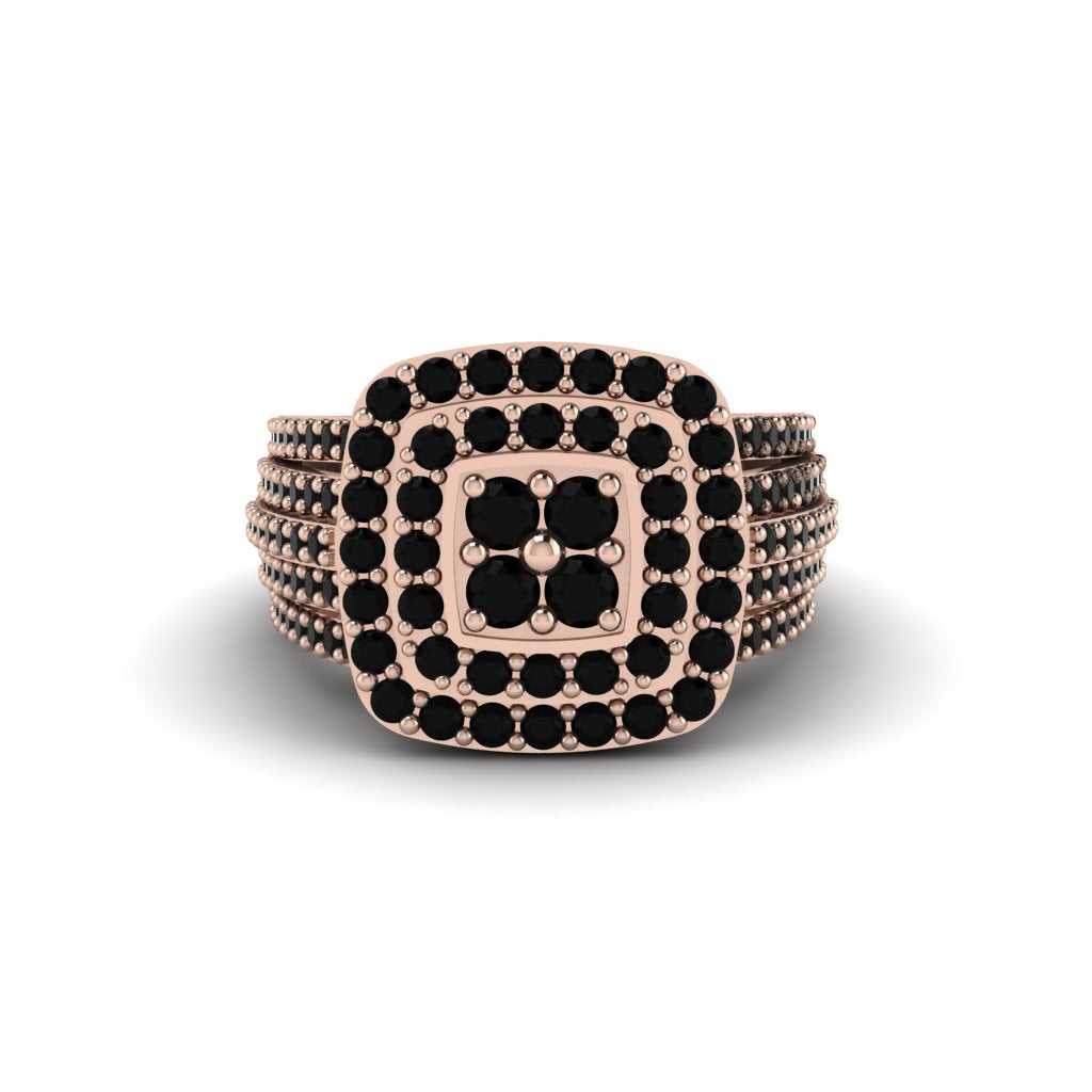 Black Diamond Double Halo Engagement Ring - Millie No. 8