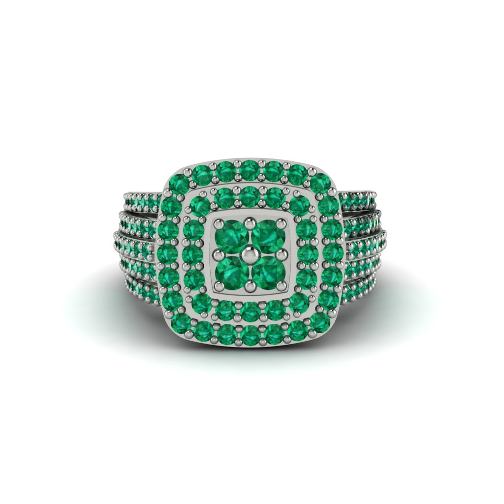 Emerald Double Halo Engagement Ring - Millie No. 6
