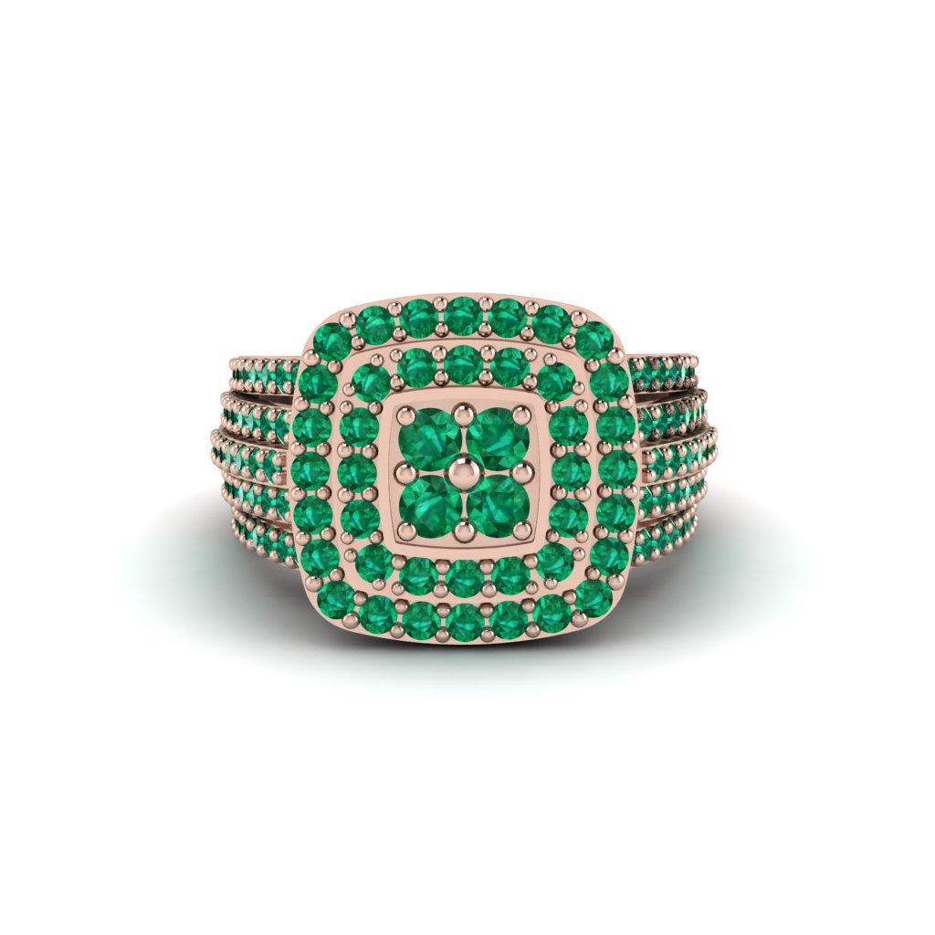 Emerald Double Halo Engagement Ring - Millie No. 5