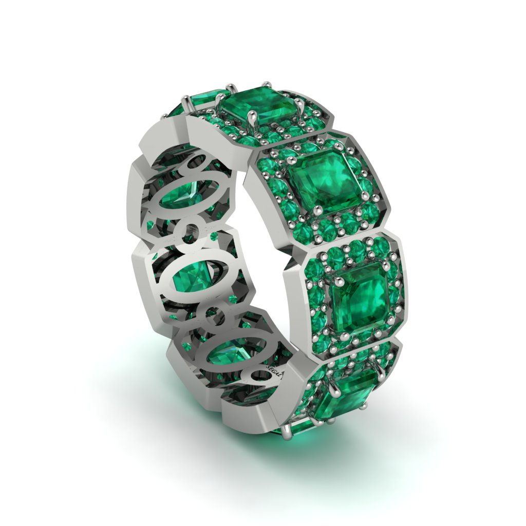 Emerald-Cut Emerald Eternity Wedding Ring - Fatima No. 21