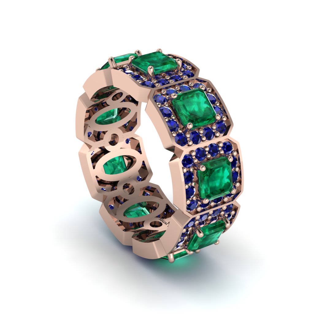 Emerald-Cut Emerald Eternity Wedding Ring - Fatima No. 65