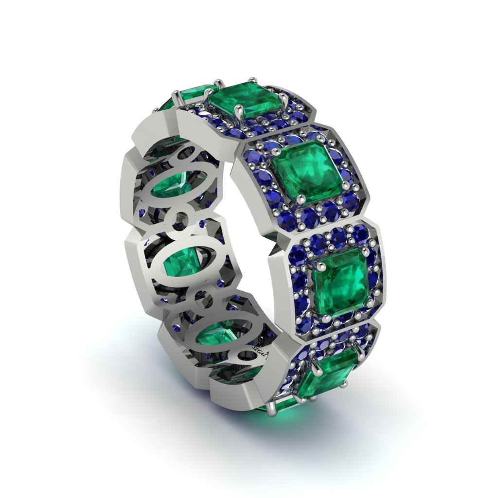 Emerald-Cut Emerald Eternity Wedding Ring - Fatima No. 66