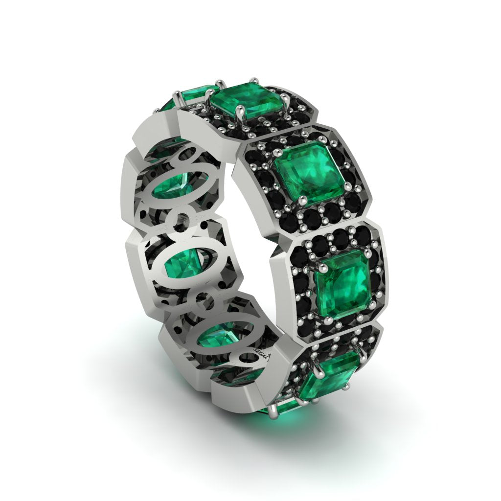 Emerald-Cut Emerald Eternity Wedding Ring - Fatima No. 36
