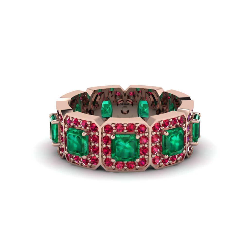 Emerald-Cut Emerald Eternity Wedding Ring - Fatima No. 50