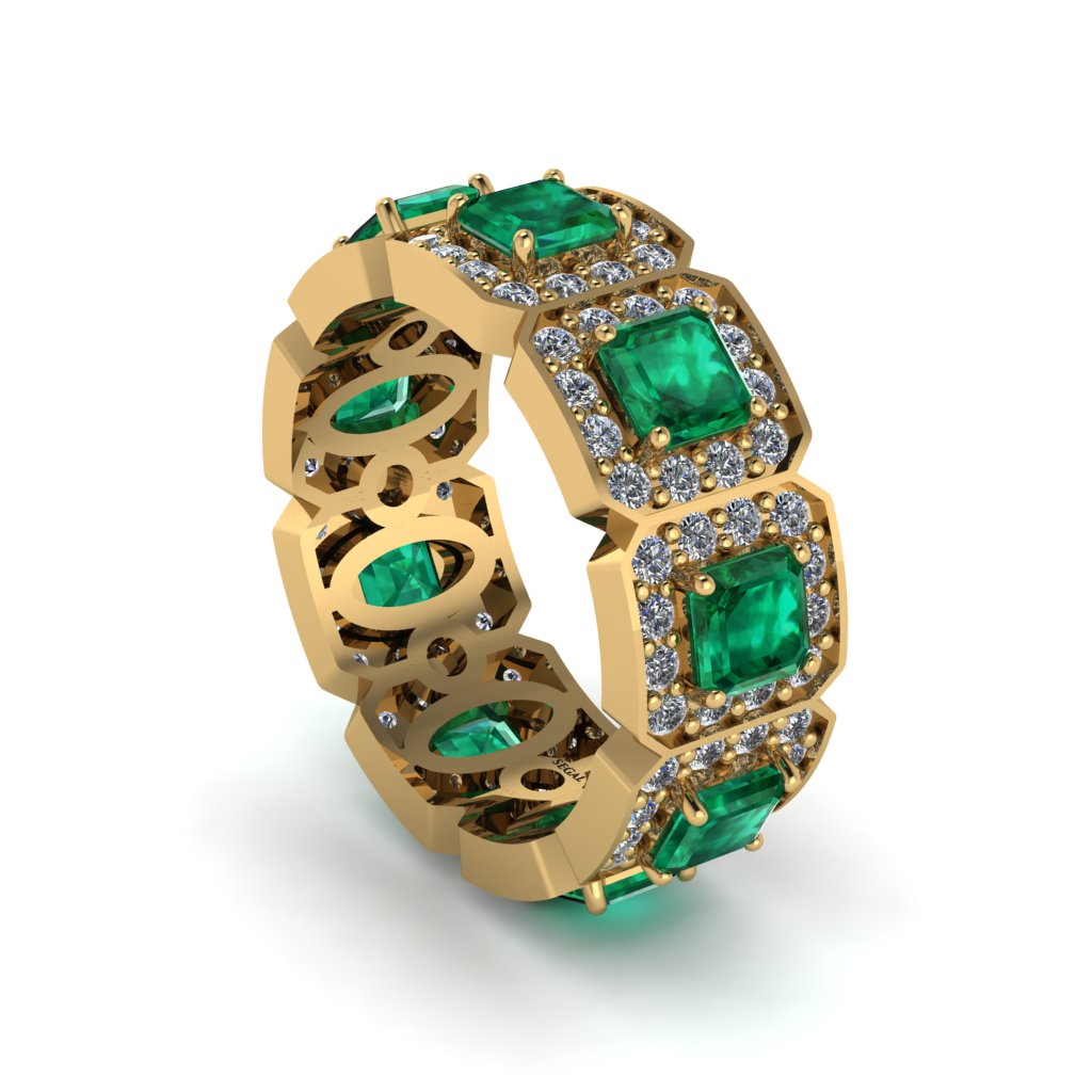 Emerald-Cut Emerald Eternity Wedding Ring - Fatima No. 4