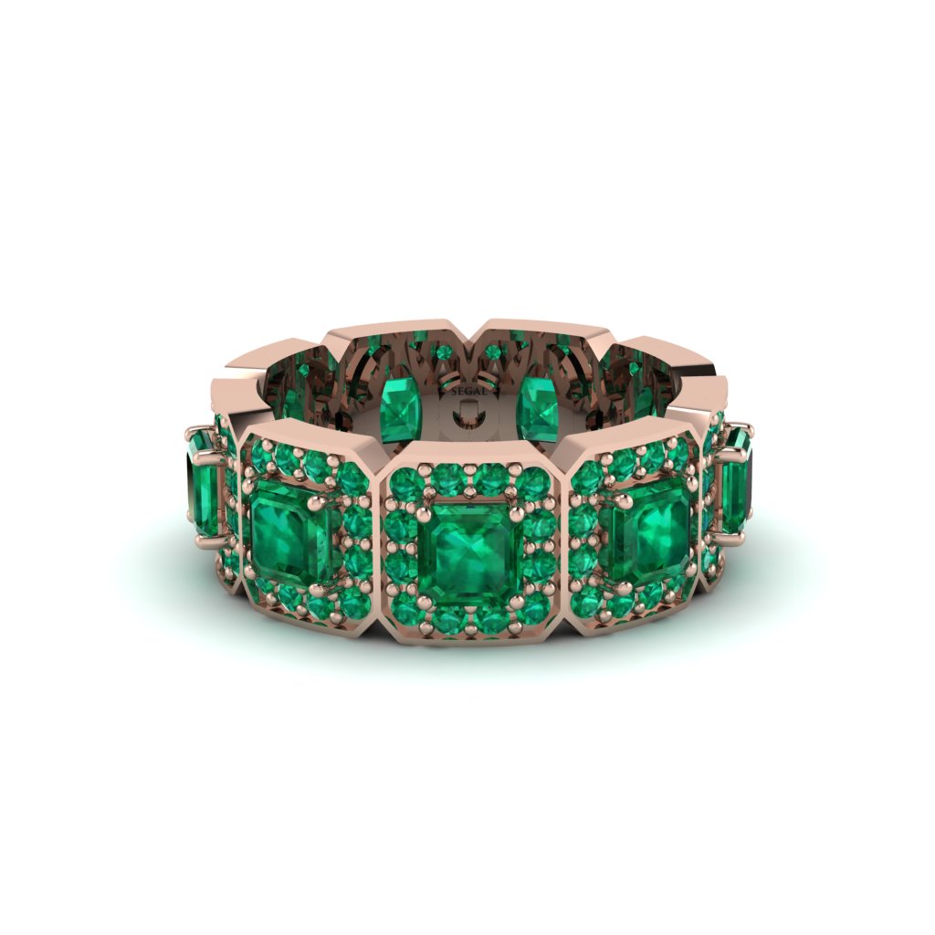 Emerald-Cut Emerald Eternity Wedding Ring - Fatima No. 20