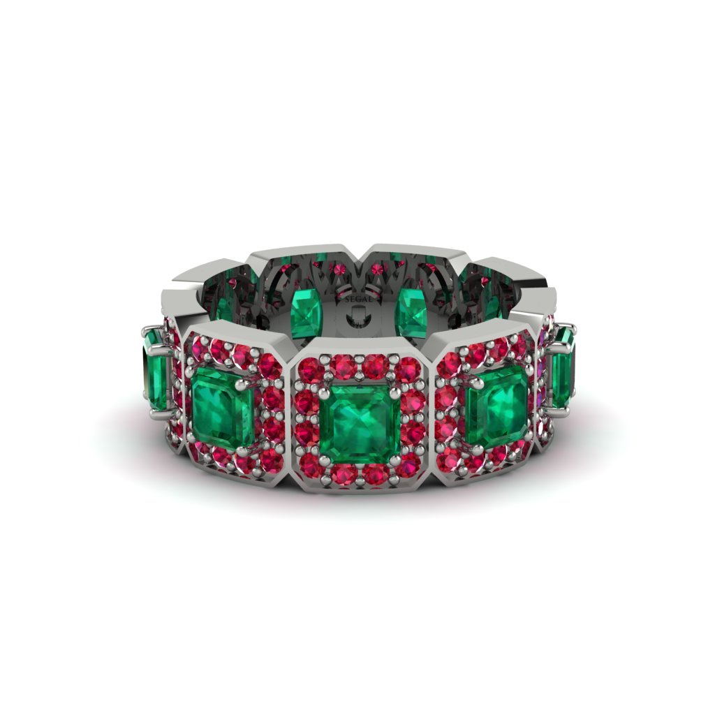 Emerald-Cut Emerald Eternity Wedding Ring - Fatima No. 51
