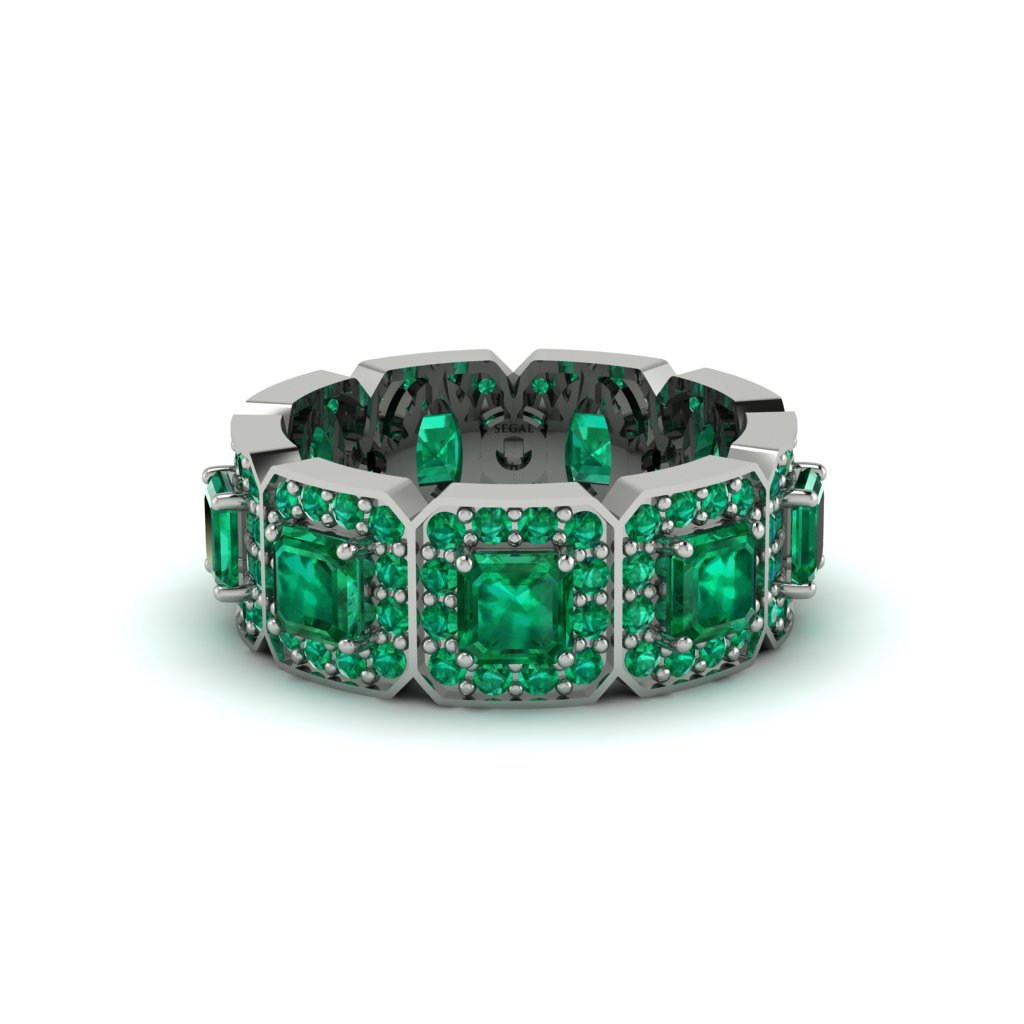 Emerald-Cut Emerald Eternity Wedding Ring - Fatima No. 21