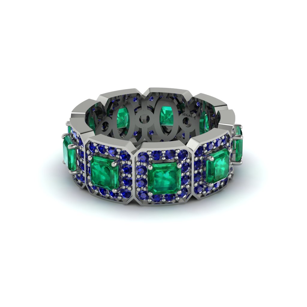 Emerald-Cut Emerald Eternity Wedding Ring - Fatima No. 66