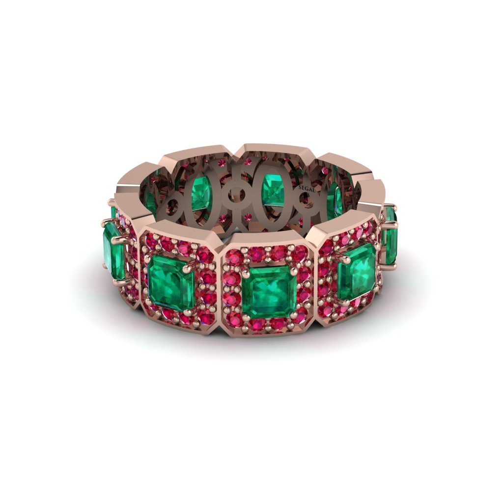 Emerald-Cut Emerald Eternity Wedding Ring - Fatima No. 50