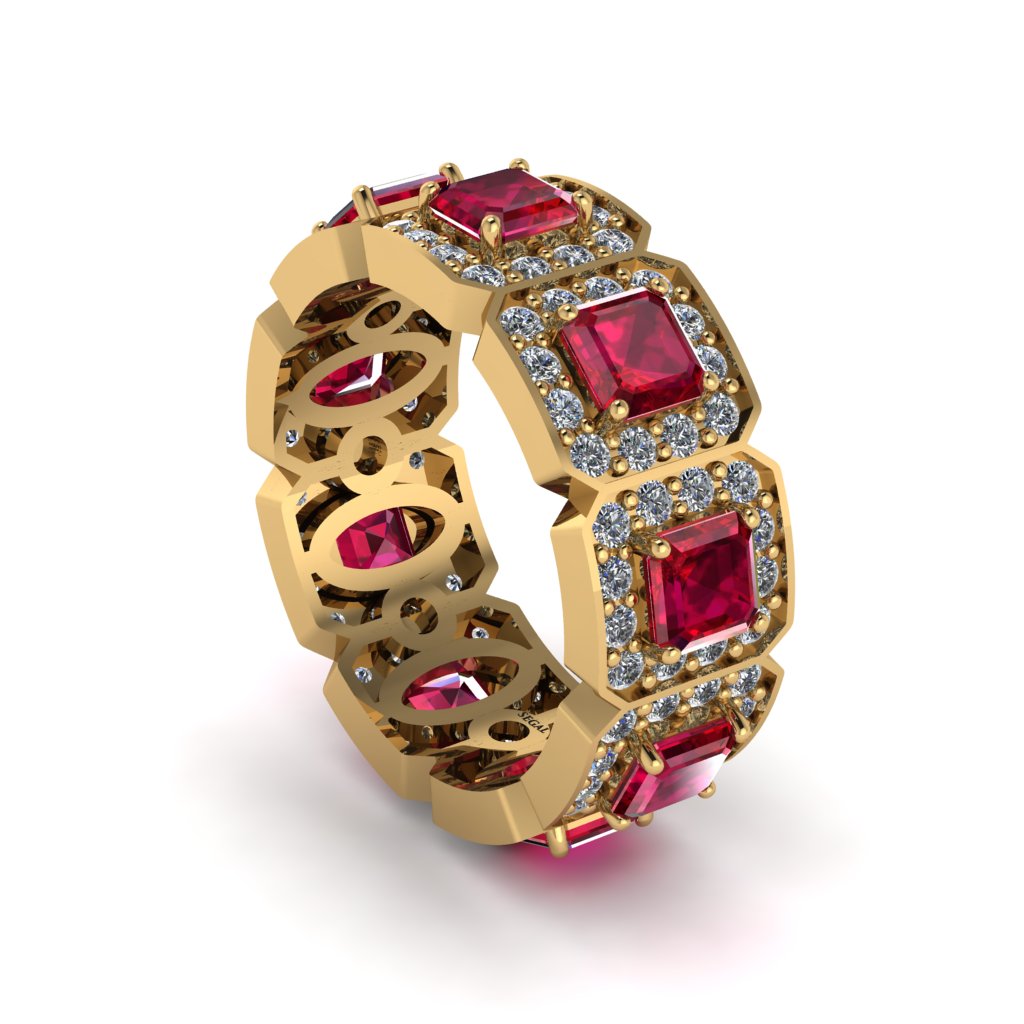 Emerald-Cut Ruby Eternity Wedding Ring - Fatima No. 10