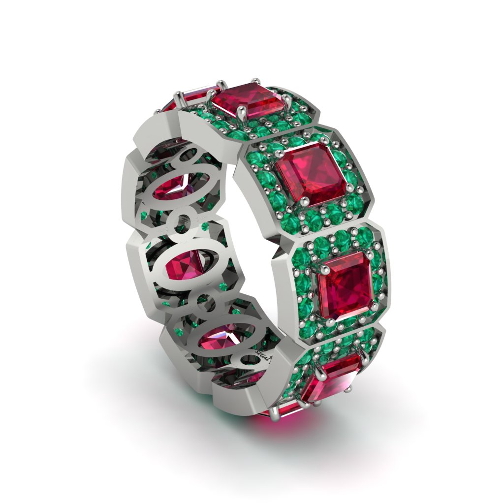 Emerald-Cut Ruby Eternity Wedding Ring - Fatima No. 27