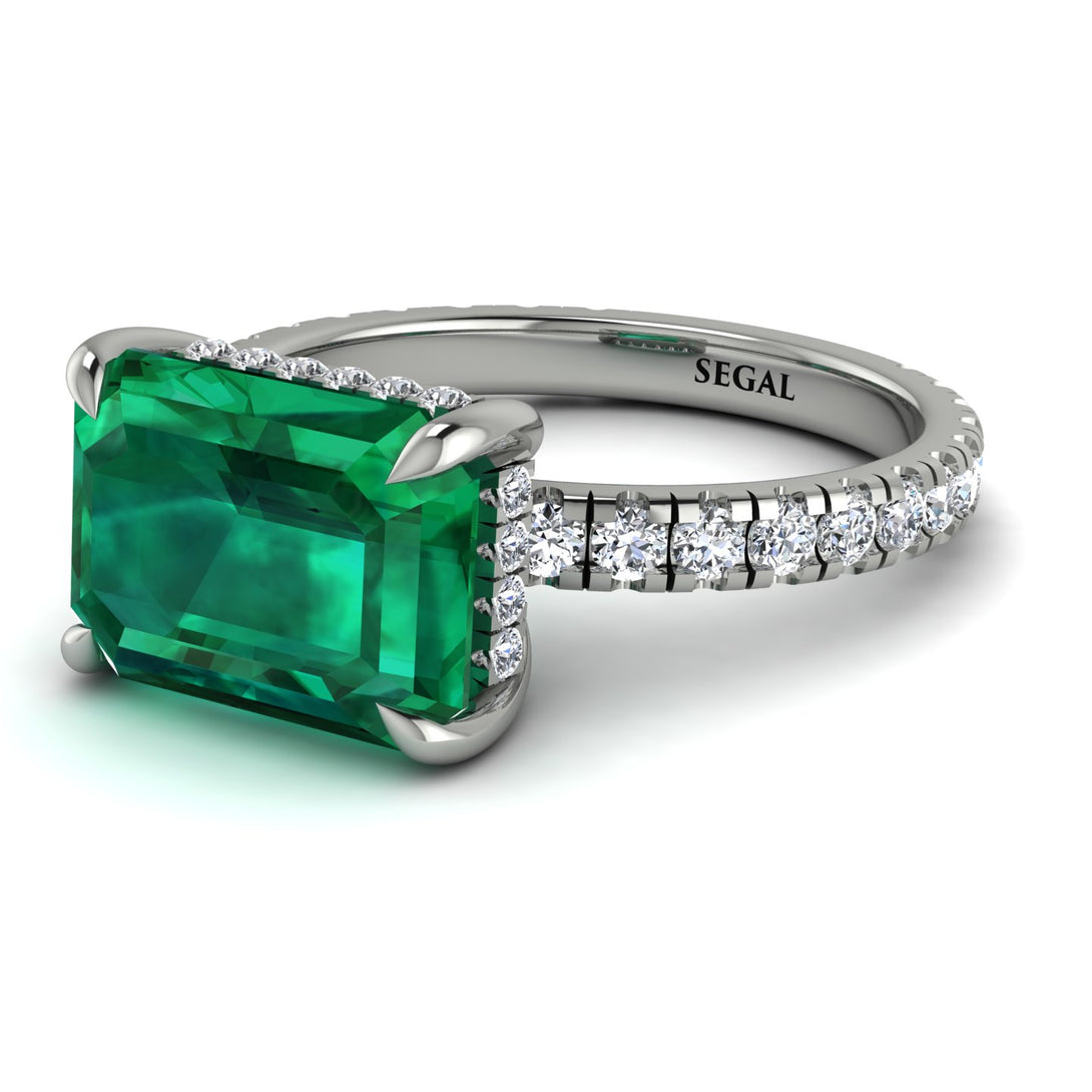 Emerald-Cut Emerald Pavé Engagement Ring - Daphne No. 6