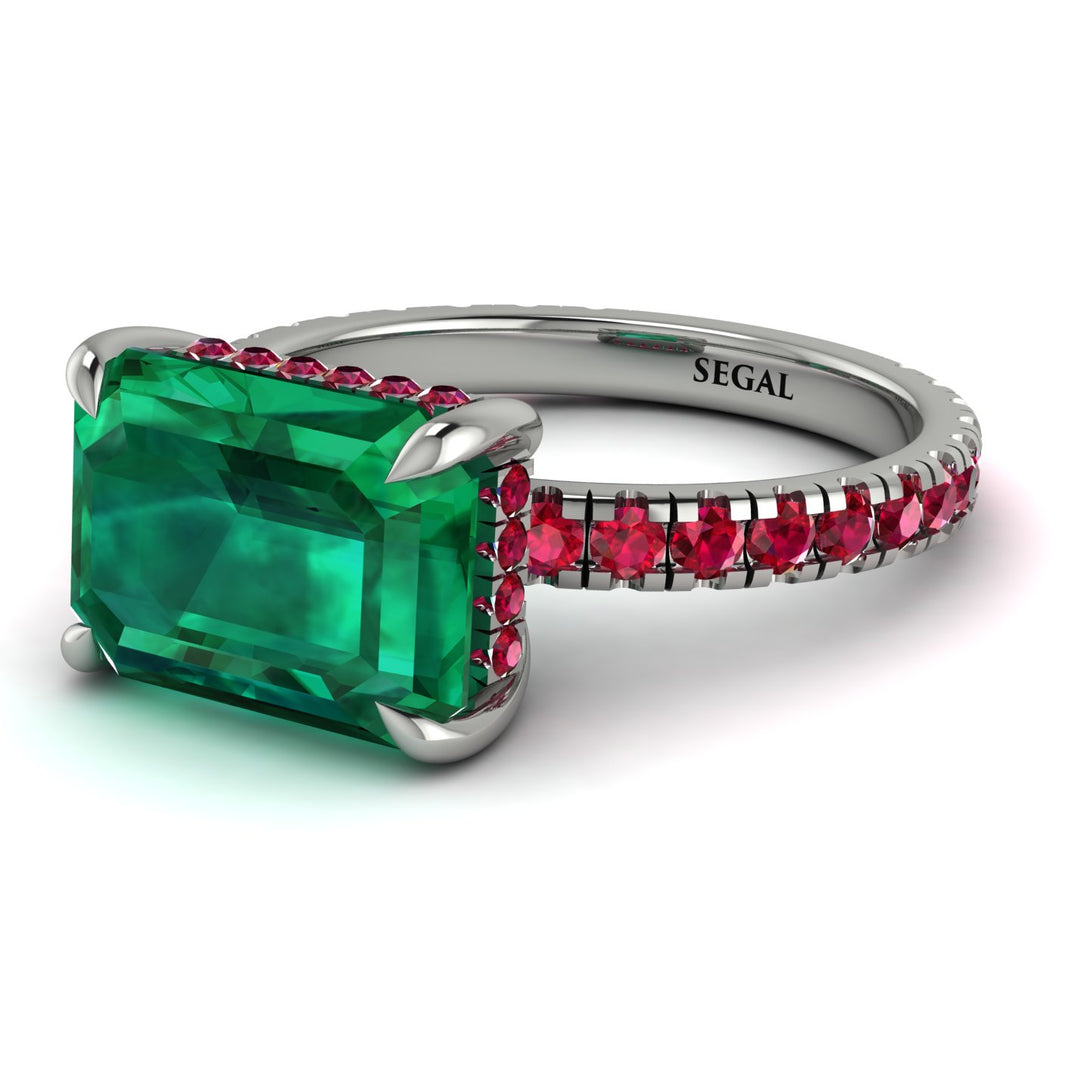 Emerald-Cut Emerald Pavé Engagement Ring - Daphne No. 51