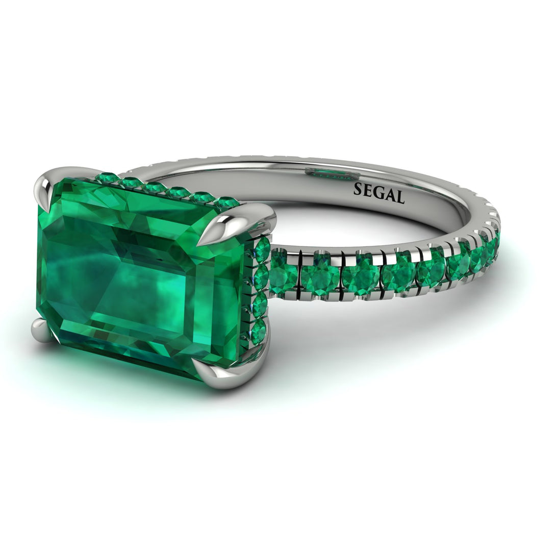 Emerald-Cut Emerald Pavé Engagement Ring - Daphne No. 21