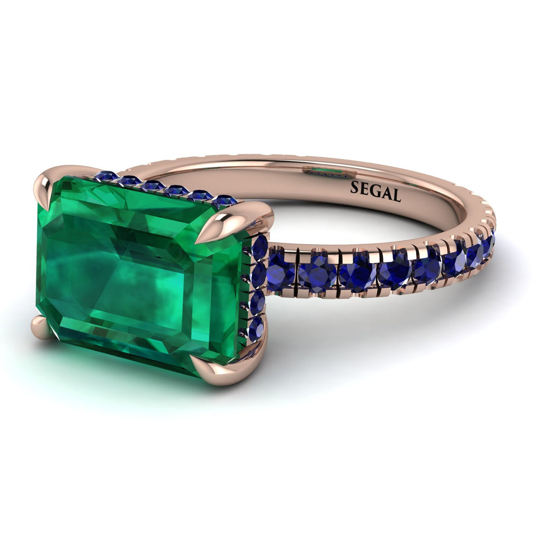 Emerald-Cut Emerald Pavé Engagement Ring - Daphne No. 65