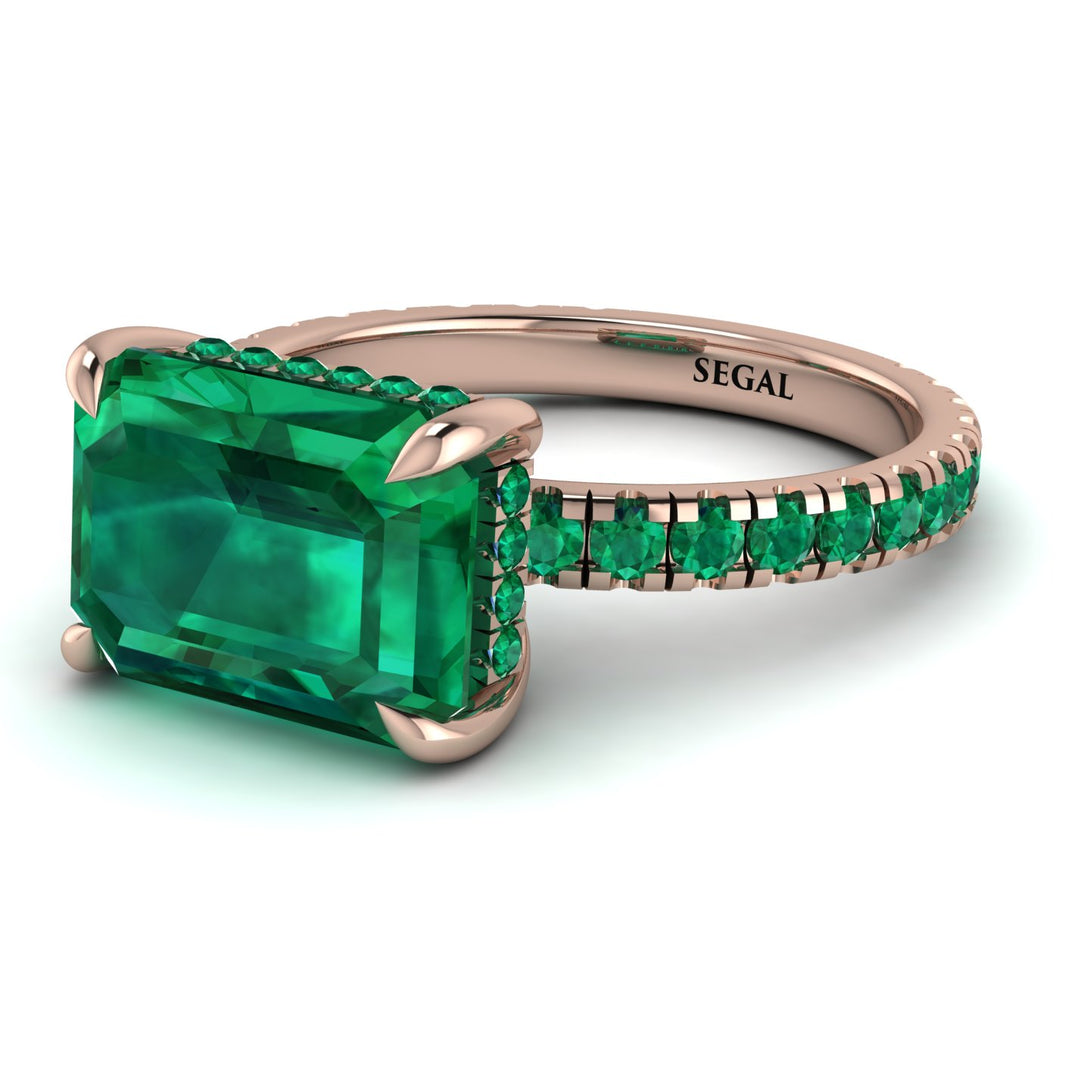 Emerald-Cut Emerald Pavé Engagement Ring - Daphne No. 20