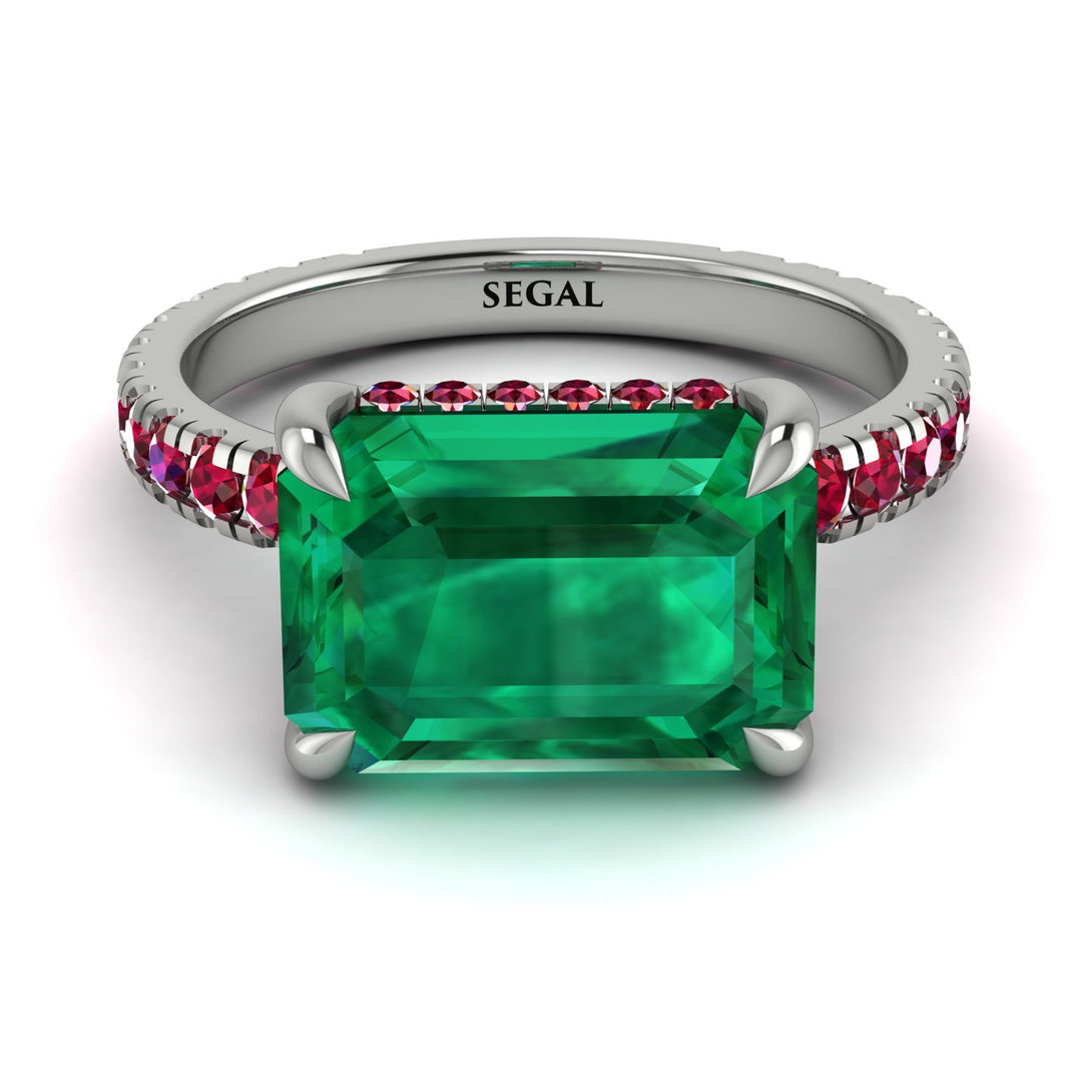 Emerald-Cut Emerald Pavé Engagement Ring - Daphne No. 51