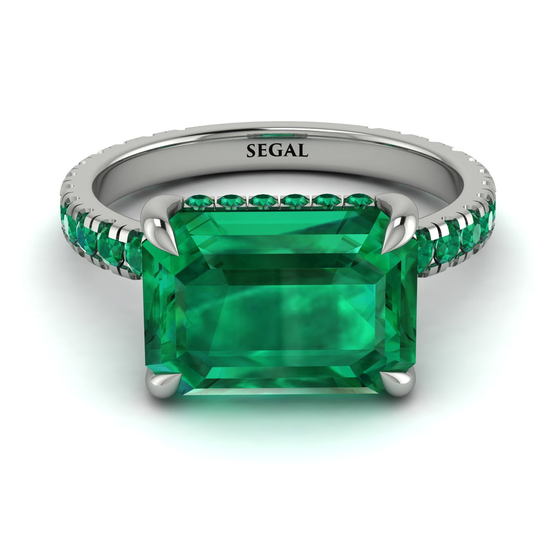 Emerald-Cut Emerald Pavé Engagement Ring - Daphne No. 21