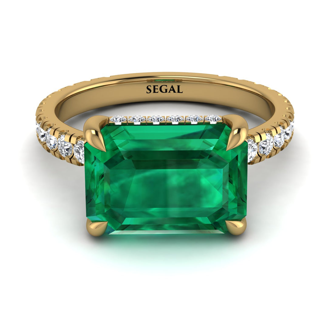 Emerald-Cut Emerald Pavé Engagement Ring - Daphne No. 4