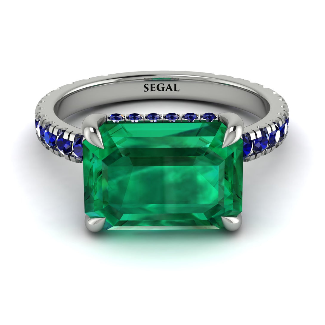 Emerald-Cut Emerald Pavé Engagement Ring - Daphne No. 66