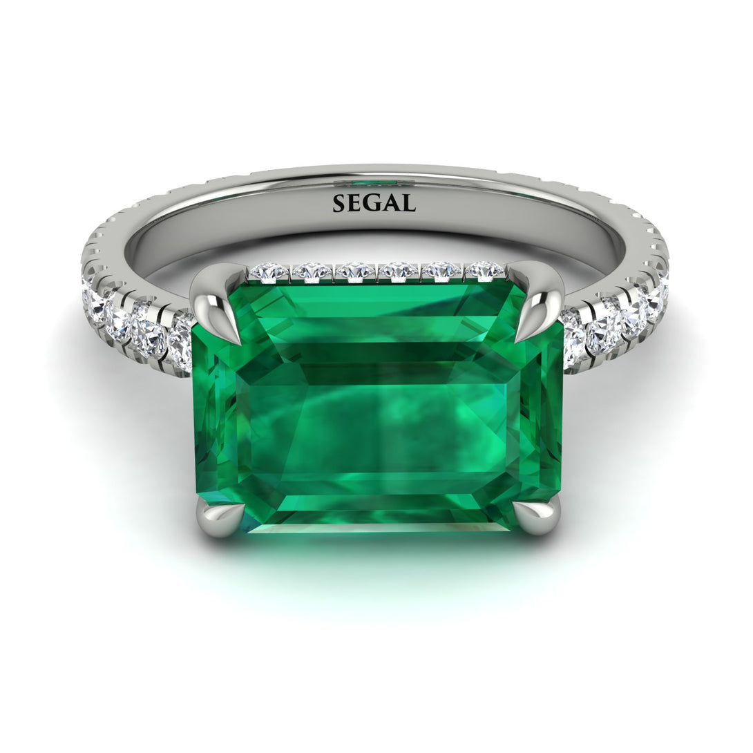Emerald-Cut Emerald Pavé Engagement Ring - Daphne No. 6