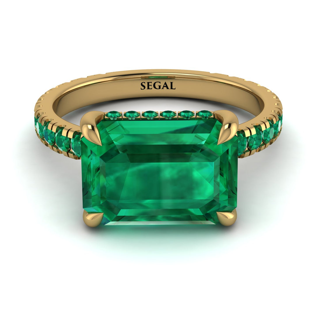 Emerald-Cut Emerald Pavé Engagement Ring - Daphne No. 19