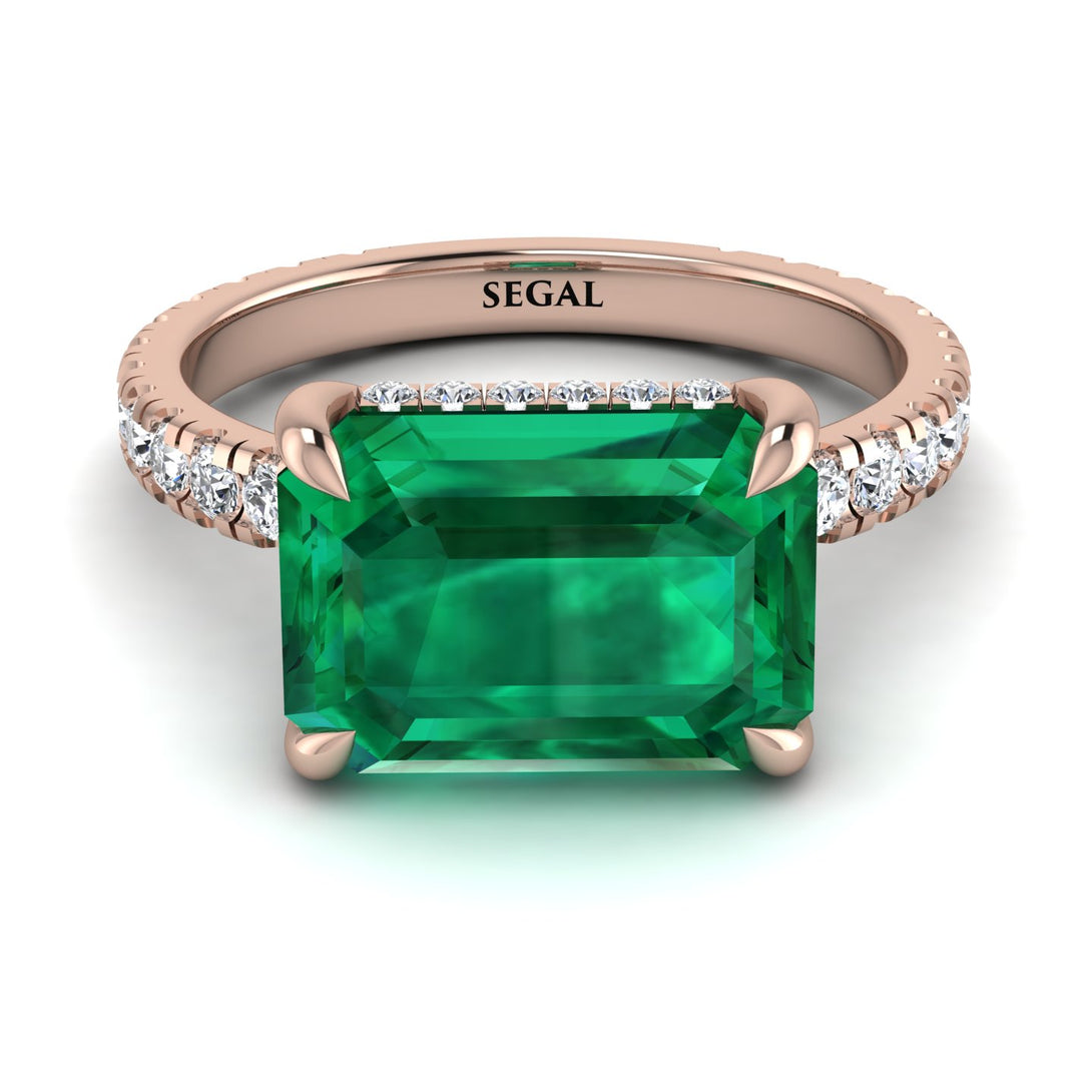 Emerald-Cut Emerald Pavé Engagement Ring - Daphne No. 5