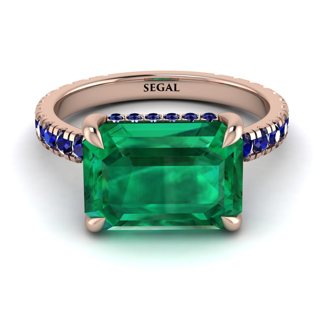Emerald-Cut Emerald Pavé Engagement Ring - Daphne No. 65
