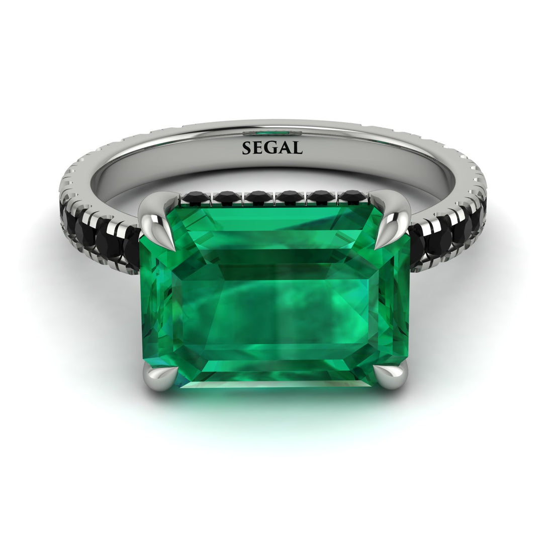 Emerald-Cut Emerald Pavé Engagement Ring - Daphne No. 36