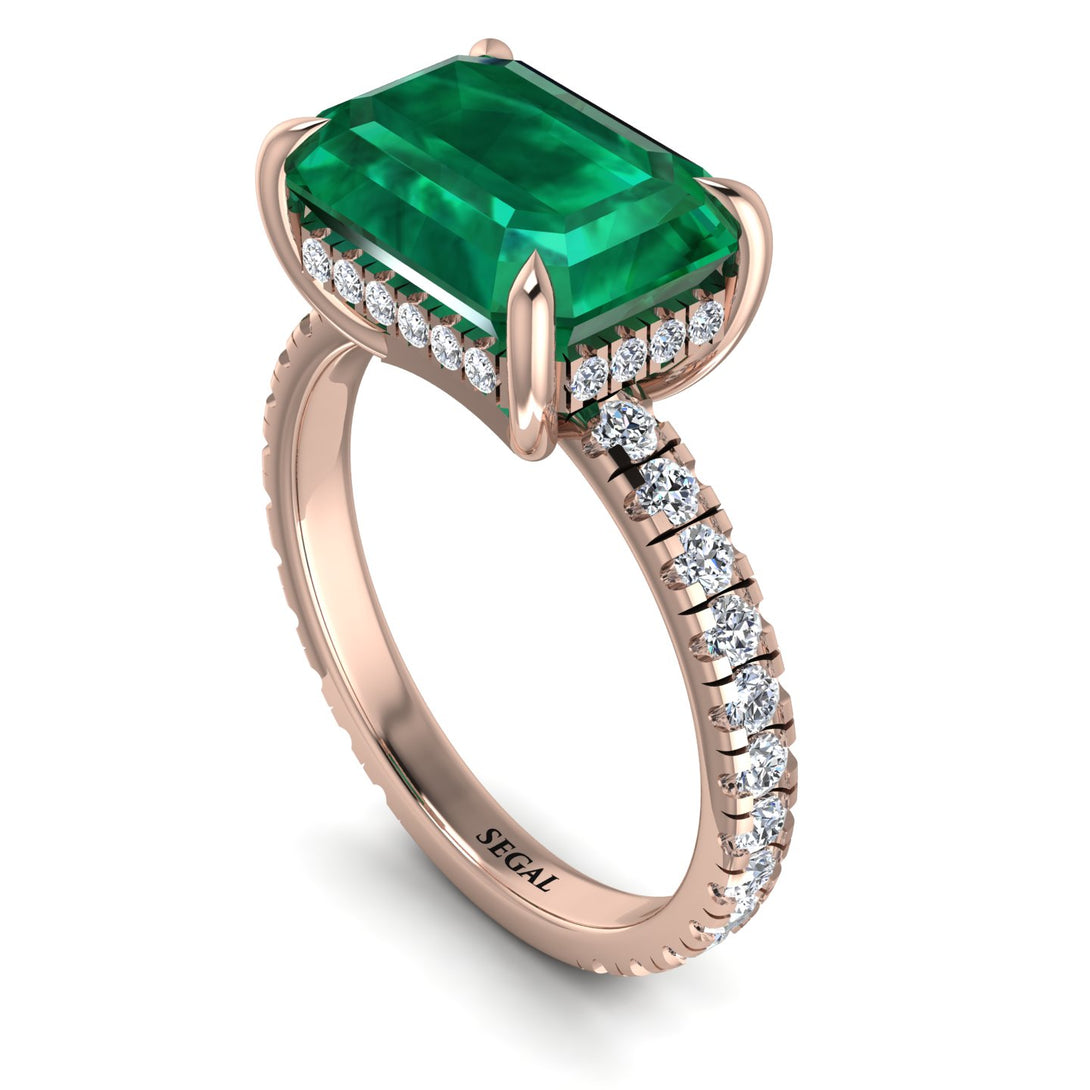 Emerald-Cut Emerald Pavé Engagement Ring - Daphne No. 5