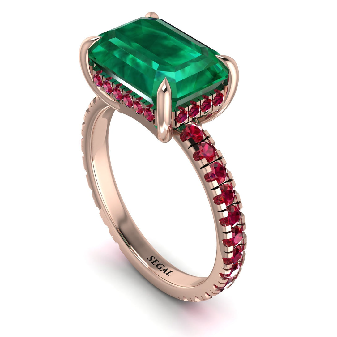 Emerald-Cut Emerald Pavé Engagement Ring - Daphne No. 50