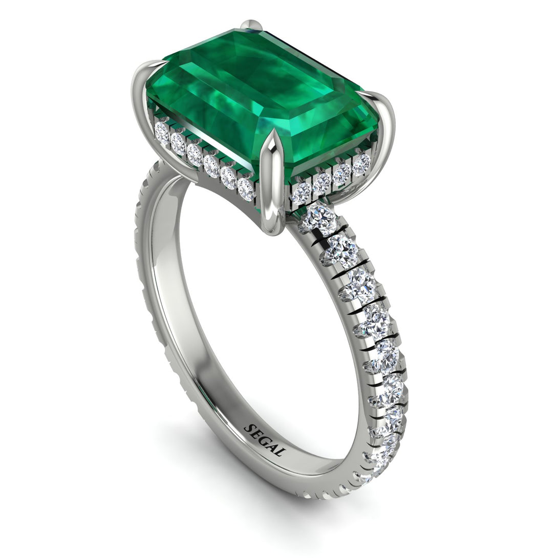 Emerald-Cut Emerald Pavé Engagement Ring - Daphne No. 6