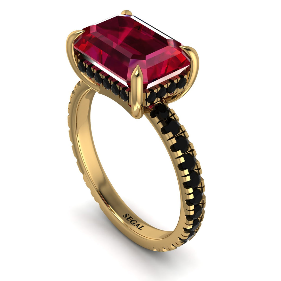 Emerald-Cut Ruby Pavé Engagement Ring - Daphne No. 40
