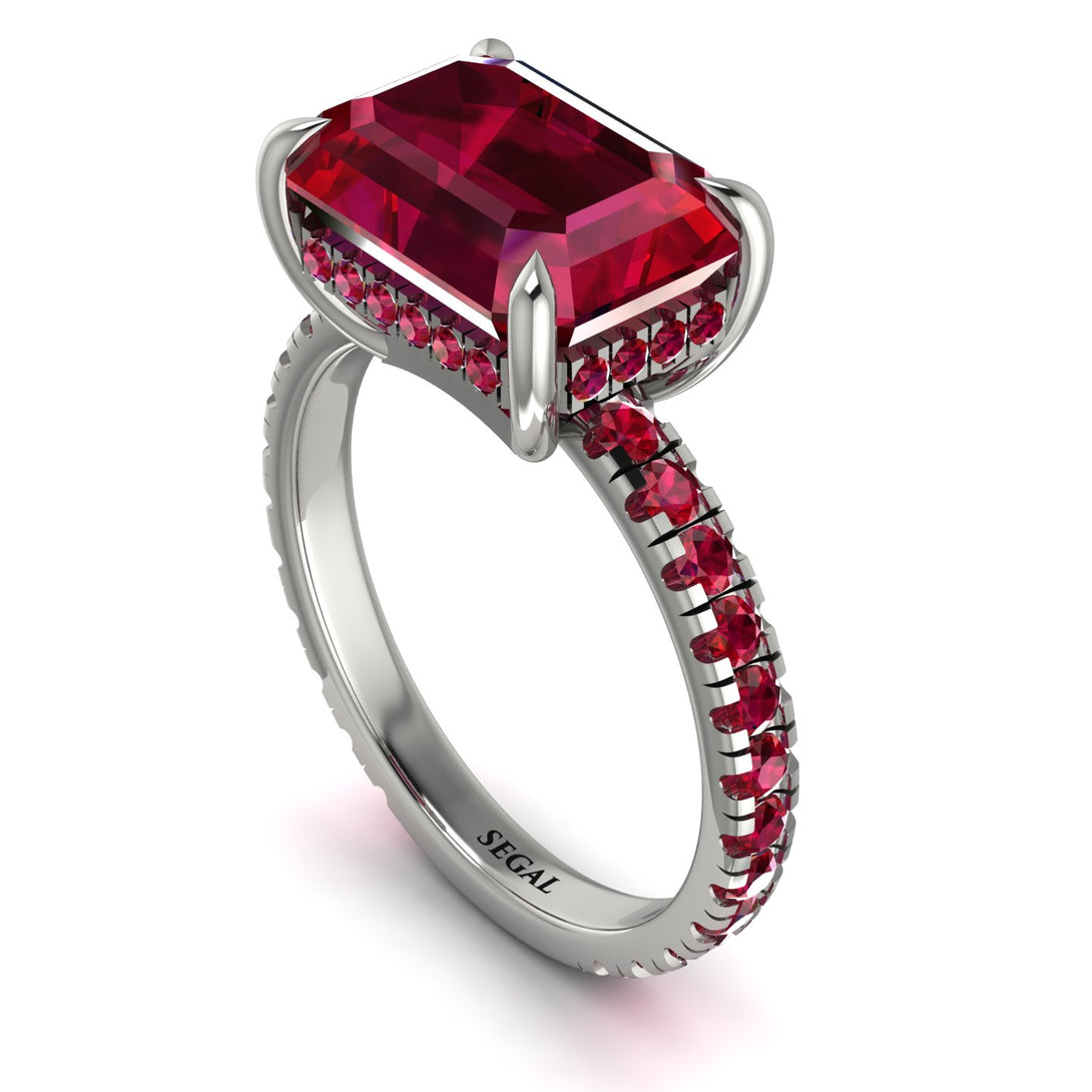 Emerald-Cut Ruby Pavé Engagement Ring - Daphne No. 57