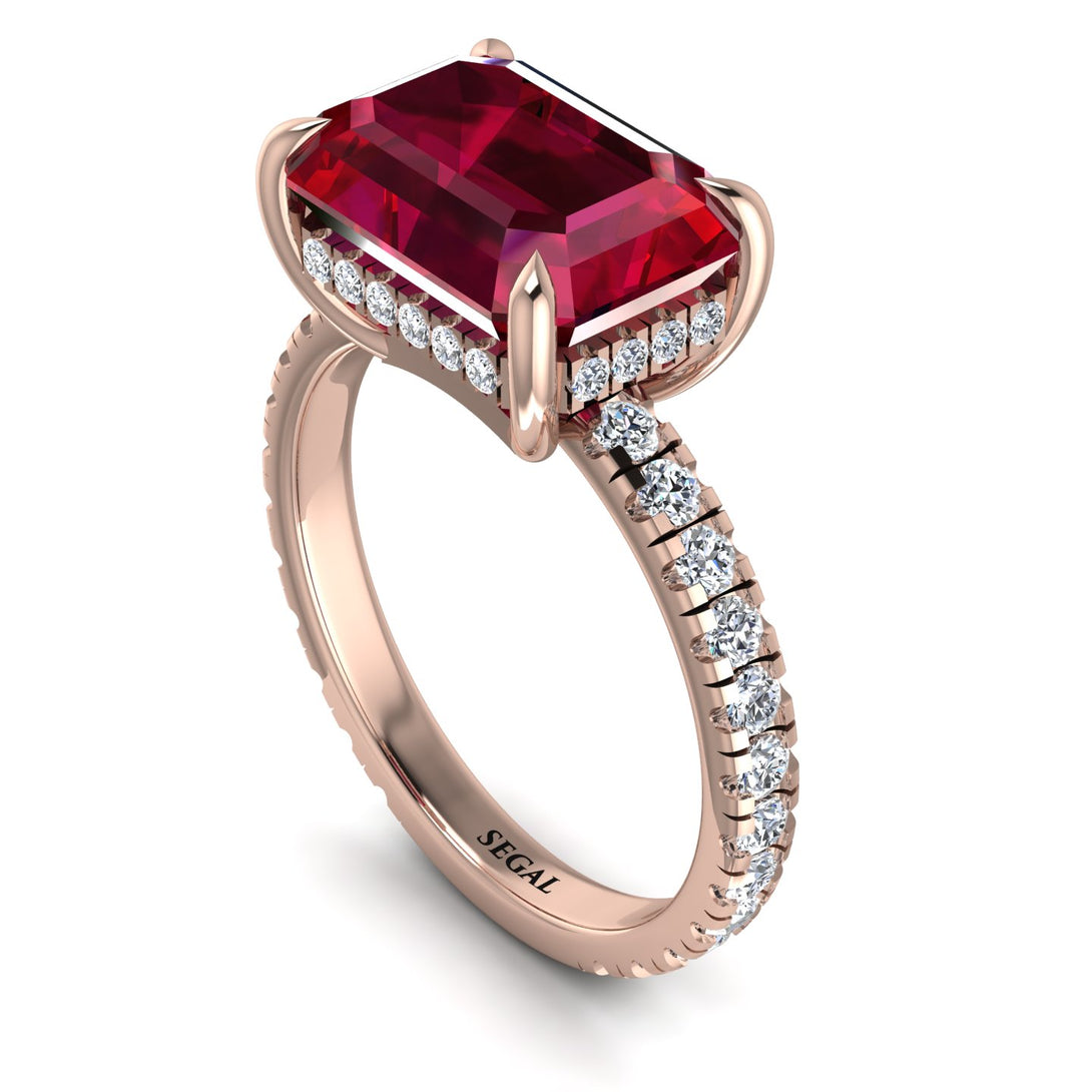 Emerald-Cut Ruby Pavé Engagement Ring - Daphne No. 11