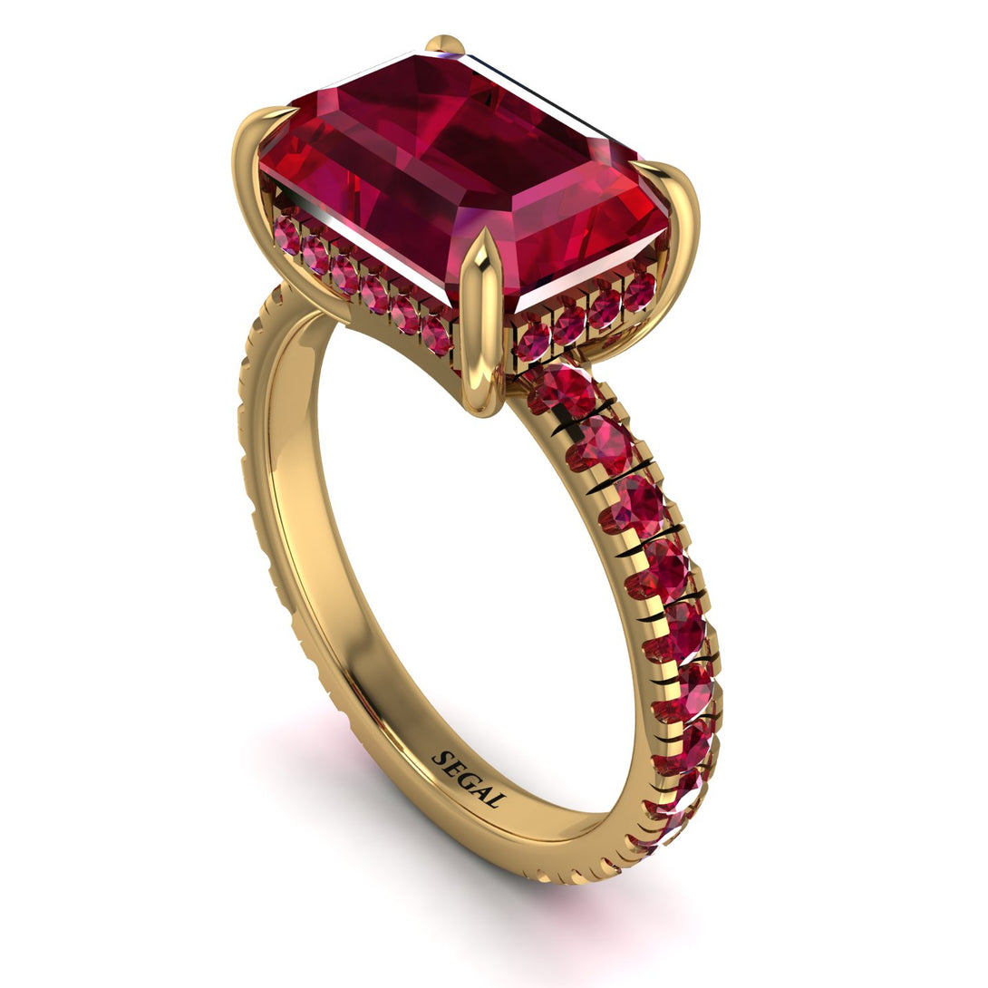 Emerald-Cut Ruby Pavé Engagement Ring - Daphne No. 55